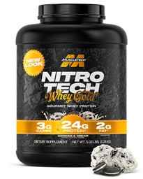 Muscletech Whey Protein Powder (Cookies & Cream, 5LB) - Nitro-Tech Whey Protein Isolate Smoothie Mix för Lean Muscle & Recovery - 24g Whey Gold Protein för kvinnor och män - Förpackning kan variera
