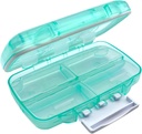EZY DOSE Moisture-Proof Pill Case, Medicine Planner, Vitamin Organizer Box, Travel-Friendly, Latch-Closure till säkra innehåll, 7 individuella kompartement Multiple Sizes med Tight Seal, Medium, Green