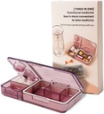 Pill Organizer med Cutter Crusher:Travel Medicine Pill Organizer för Pocket Purse att hålla vitaminer Medication Supplements, Rosa