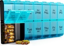 7 dagar extra stor piller arrangör 2 gånger om dagen, vecka piller låda två gånger om dagen, XL AM PM Pill Case, överdimensionerad daglig medicin arrangör för vitamin, Big Pill Container (Cyan)
