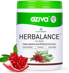 OZIVA Plant Based HerBalance for PCOS | PCOS Supplement for Women for Hormonal Balance & Better Menstrual Cycle | PCOS Drink med Inositol, Shatavari,Chasteberry, Ashoka Certified Clean & Vegan, 250g