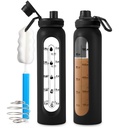 Glas Shaker Bottle 34oz / 1L Black Glass Protein Shaker Bottle med Shaker Ball Stora Shaker Bottles för proteinblandningar Portable Powder Mixer Blender Water Bottle för gym träning Sport