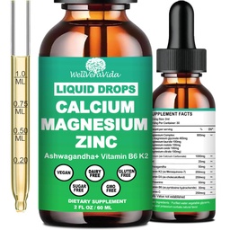 Kalcium Magnesium Zink Liquid Drops med vitamin D3 K2, High Potency Calcium Magnesium Supplement w/Magnesium Complex, Zink, Theanine ▌Gluten Free ≤ för Immune, Bone, Muscle, Mood & Sleep Support