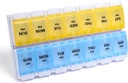 Sukuos AM PM Weekly Pill Organizer 7 Day, 2 Times A Day Medicine Pill Box med Easy Push Button, BPA Free Vitamin Cases för fiskolja / tillägg, lätt att rengöra (gul & blå)