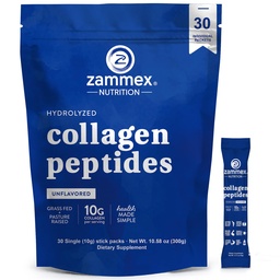 Premium Collagen Peptides Powder, 30 Sticks Travel Packets (Type I, III), Unflavored Collagen Protein Powder to Go, Hydrolyzed Collagen Peptides for Skin Hair Nail Joint, 10g per Servering, Paleo & Keto