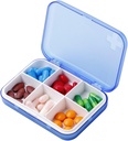 Portable Pill Organizer - Slim Pill Box för Purse eller Travel, Compact Pill Case (6 Compartment, Blue)
