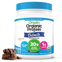 Orgain Organic Vegan Protein Powder + Oat Milk, Chocolate - 20g Plant Based Protein, Gluten Free, No Dairy, Soy eller Lactose Ingredients, Low Sugar, Non-GMO, Kosher, För Shakes & Smoothies - 1.05lb