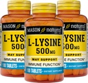 MASON NATURAL L-Lysine 500 mg med Calcium - Förbättrad immunfunktion, Förbättrad näringsabsorption, Essential Amino Acid, 100 tabletter (Pack of 3)