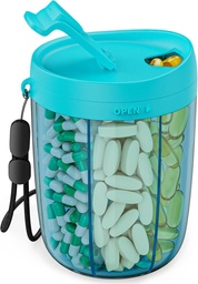 PULIV Large Pill Bottle Organizer, Supplement Organizer för Holding 6 Olika vitaminer, Pill Box Case med Anti-Mixing & Wide Opening Design, Lätt att hämta Meds och 20 Pcs Stick-on Labels, Blue
