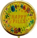 Retro Cute Pill Case Vintage Metal Pill Organizer Portable Compact Pill Box för väska / ficka för att hålla Vitaminer / Tylenol / tillägg / fiskolja / Meds / tablett (Happy Pills med Mirror, Runda)