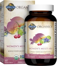 Garden of Life Organics Vitamins för kvinnor 40 + - 60 tabletter, Womens Multi 40+, Vegan Vitaminer för kvinnor över 40, Hormon och brösthälsostöd Blend, Whole Food Womens Multivitamin