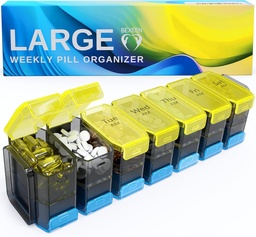 Extra stor Pill Organizer 2 gånger om dagen - XL Pill Box 7 Day med stora AM / PM-komponenter - Passar stora vitaminer, kosttillskott och gummies, för 7 eller 14-dagars användning, färgkodad, seniorvänlig, inga spill