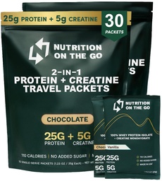 Näring på Go Whey Protein Isolate Packets med Kreatin - 25g Protein + 5g Kreatin - Single-Serve Travel Protein Powder - Variety Pack (Vanilla & Chocolate) (30-Pack)