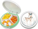 Serfeymi Small Pill Box - 3 Compartments Portable Pill Box för Purse Pocket, Compact Mini Travel Pill Case - Lämplig för medicin, Vitamin, Fish Oil, Supplements - White (Deer)