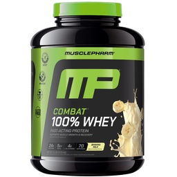 MusclePharm Combat 100% Whey Protein Powder, Banana Mjölk smak, snabb återhämtning & Muscle Få med Whey Protein Isolate, High Protein Powder för kvinnor och män, Gluten Free, 5 lb, 70 portioner