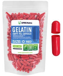 XPRS Nutra Size 0 Empty Capsules - 100 Count Empty Gelatin Capsules - Pills DIY Capsule Filling - Pure Bovine Fillable Pill Gel Caps för Do-It-Yourself Supplements (Red)