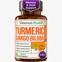 Ginkgo Biloba och gurkmeja Curcumin Supplement med Black Pepper & Organic Tumeric - Natural Turmeric Supplement för Focus, Memory, Joint & Brain Health - 60 Vegan Ginko Biloba Capsules med Curcuma