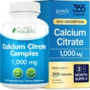 Calcium Citrate 1000mg - 365 Vegan kapslar inte tabletter med Added Parsley, Dandelion och Watercress - Utan vitamin D - Gjord i USA av rent holistiska