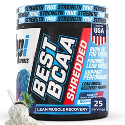 BPI Sports Best BCAA Shredded - Koffeinfri termogen återhämtning Drink, Lean Muscle Building BCAA Powder för kvinnor och män, Preworkout BCAAs Aminosyror Drink-Blå Raz - 25 portioner