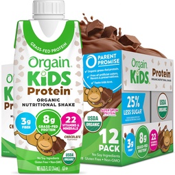 Orgain Organic Kids Protein Nutritional Shake, Chocolate - 8g Protein, 22 vitaminer och mineraler, frukter och grönsaker, Gluten Free, Soy Free, Non-GMO, 8.25 Fl Oz (Pack av 12)