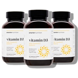 SMARTERNUTRITION Vegan Vitamin D3 5000 IE + Natur Vitamin K2 1100 mcg i organisk kokosnöt & olivolja - D3 K2 Supplement för Immune & Ben Support - 180 Softgels[90 Dag Supply]