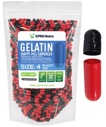 XPRS Nutra Size 4 Empty Capsules - 1000 Count Small Empty Gelatin Capsules - Pills DIY Capsule Filling - Fillable Pure Bovine Pill Gel Caps för Do-It-Yourself Supplements (Black/Red)