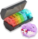 Weekly Pill Organizer och Planner,Pill Case Box Design och Large Compartment, Vitaminer, Cod Liver Oil, Tillskott och Medicinering (Gray Rainbow)