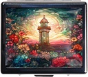 7 dagar Chromed Shiny Silver Pill Organizer med spegel Inuti har 8 separata kompartement rektangel 7 dagar Pill Box Pill Case (Lighthouse Stained Glass)