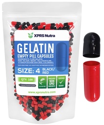 XPRS Nutra Size 4 Empty Capsules - 100 Count Small Empty Gelatin Capsules - Pills DIY Capsule Filling - Fillable Pure Bovine Pill Gel Caps för Do-It-Yourself Supplements (Black/Red)