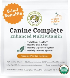 Wholistic Pet Organics Canine Complete - Dog Multivitaminpulver - 4 Lb - Daily Dog Vitaminer och kosttillskott för hemlagad mat - Immune System, Skin, Coat & Overall Health - Liten och stor ras