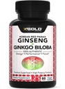 Koreanska Röda Panax Ginseng 1200mg + Ginkgo Biloba - Extra Strength Root Extract Powder Supplement w / Hög Ginsenosides Vegan kapslar för energi, prestanda och fokus - Tillägg för Män & Kvinnor
