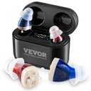 VEVOR Hearing Aids for Seniors, Rechargeable Hearing Amplifiers with Noise Cancelling and Volume Control, Digital in-Ear Hearing Assist Device med Charging Case och 8 Pair of Ear Domes