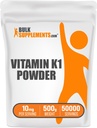 BulkSupplements.com Vitamin K1 Powder - Vitamin K1 Supplement för ben- och hjärthälsostöd - Glutenfri, 10 mg per portion, 500g (1.1 lbs) (Pack of 1)