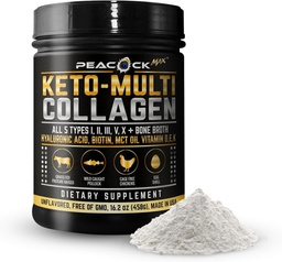 Keto Multi Collagen Peptides 16.2 oz - Bone Broth Protein Powder, med 5 Typer Hydrolyzed Collagen, MCT Oil & Biotin för hud, Joints, Hair & Nails, Unflavored Collagen Powder