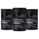 Sports Research Evening Primrose Supplement från Cold Pressed Oil, Vegan Biotin 10.000mcg med kokosolja och kvinnors probiotika med prebiotika, 65 miljarder CFU