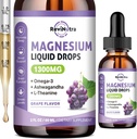 Triple Magnesium Complex Liquid Drops - 1300mg Magnesium Glycinate, Taurate & Citrate med Omega3, L-Theanin, Ashwagandha, Potassium - Support Sleep, Nerve, Immune, Energy - Grape Flavor, 2 Fl OZ