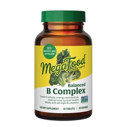 MegaFood Balanced B Complex - B Complex Vitamin Supplement, 8 B Vitaminer inklusive vitamin B6, Vitamin B12, Folate, Biotin & mer, Stöder Cellular Energy Production, Vegan, Gluten Free - 30 tabletter