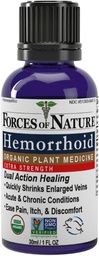Forces of Nature Hemorrhoid Control Extra Strength, organisk homeopatisk medicin med häxhazel, hästkestnut och lugnande väsentliga oljor för kläckning, svullnad och obehag, 1.0 FL OZ