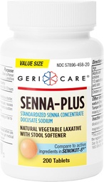 GeriCare Senna Plus Natural Laxative med Stool Softener, Docusate Sodium 50mg, Sennosides 8.6mg, 200 tabletter (Pack av 1)