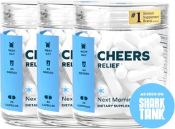 Cheers Relief | Nästa morgonhjälp med Ginger + White Willow Bark | Känn dig bättre efter att ha druckit | 36 doser | Ginger, White Willow Bark, L-Theanine, koffein