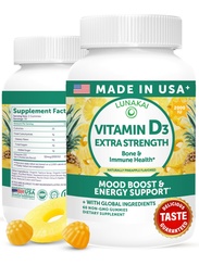Lunakai USA Made Vitamin D3 Gummies 2000 IE - Non-GMO, Gluten-Free Vitamin D Gummies för kvinnor och män - Ben, Immune & Energy Support, 60ct