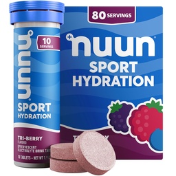 Nuun Sport Electrolyte tabletter med Magnesium, Calcium, kalium, klorid och natrium, Gluten Free & Vegan, Tri-Berry, 8 Pack (80 portioner totalt)