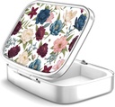 Pill Box 2 Compartment Small Pill Case,Portable for Pocket or Purse Pill Organizer Pill Container Holder to Hold Vitamins, Medicinering, Fish Oil and Supplements (Garden Flowers)