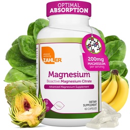 Zahler - Magnesium Supplement Capsules 200 mg (60 greve) Certified Kosher Bioactive Magnesium Citrate för Max Absorption - Naturlig Magnesium Mineral för Män & Kvinnor - Bästa Magnesium Supplements
