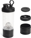 Blender Protein Shaker Tritan Bottle med Pill/Powder Storage Container för Protein Shakes-pre träning flask-Mixer Cup-Gym Sport Water Bottle med Wire Whisk Balls Black