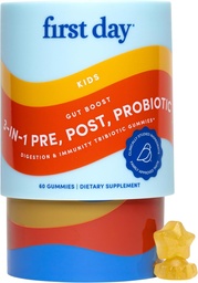 Första dagen Barn 3-i-1 Probiotiska Gummies - Prebiotic + Probiotic + Postbiotisk tillskott - Stöder Digestive & Oral Health, Immune Function & Energy Levels - 30-dagars leverans