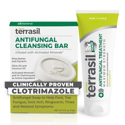 terrasil Antifungal Cream + Antifungal Soap 2-Product Kit Clinically-Proven Clotrimazole Effektiv behandling och lättnad: Jock Itch Athletes Foot Fungal Yeast Infection Ringworm (50g Tube & 75g bar)