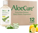AloeCure USDA Organic Aloe Vera Juice Lemon Flavor - Tillverkad inom 12 timmar av skörd - Naturligt matsmältningstillskott för balanserad magsyra - Stöd Digestive and Immune Health, 12 Btls x 16.7oz