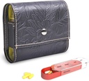 Pill Organizer,LIZIMANDU Veckovis Travel Pill Case Box Medication Reminder Daily AM PM, Day Night 7 Compartments, för 4 gånger per dag, 7 dagar per vecka-inkluderar Läder PU-bärande fall(1-Carved Black)