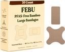 FEBU Eco-Friendly Large Bamboo Bandages | PFAS Free Bandages for Scrapes & Cuts | Flexible Fabric Bandage | Fullt komposterbar, Latex Free Bandage | 20 greve Stor